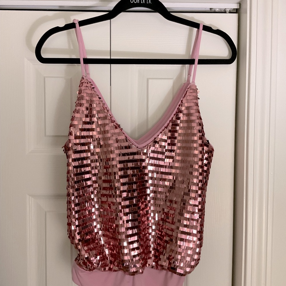 PINK SEQUIN BODYSUIT BY HOURS